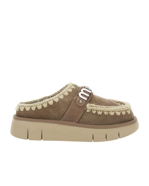 Mou Brown Round Head Muller Shoes