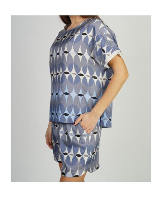 Lorena Antoniazzi Blue Geometric-Print Silk T-Shirt