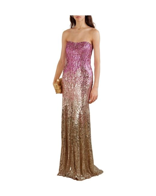 Jenny Packham Natural Sequined Chiffon Gown