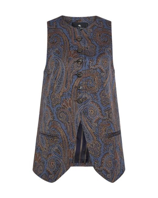 Etro Gray Paisley-Jacquard Woven Vest