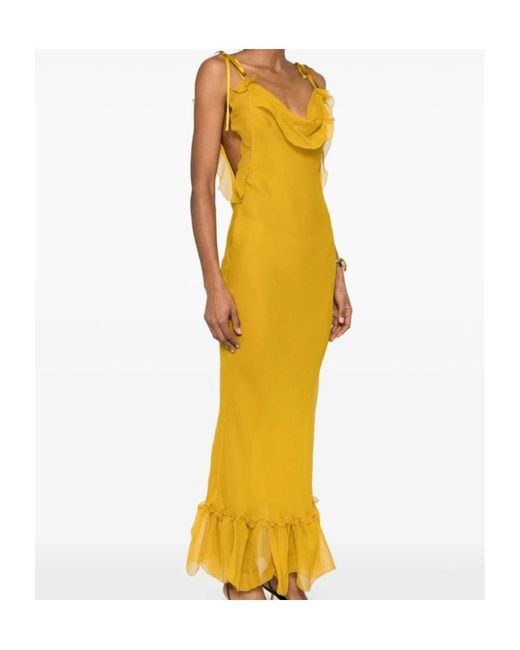 Saint Laurent Yellow Ruffled Sleeveless Dress