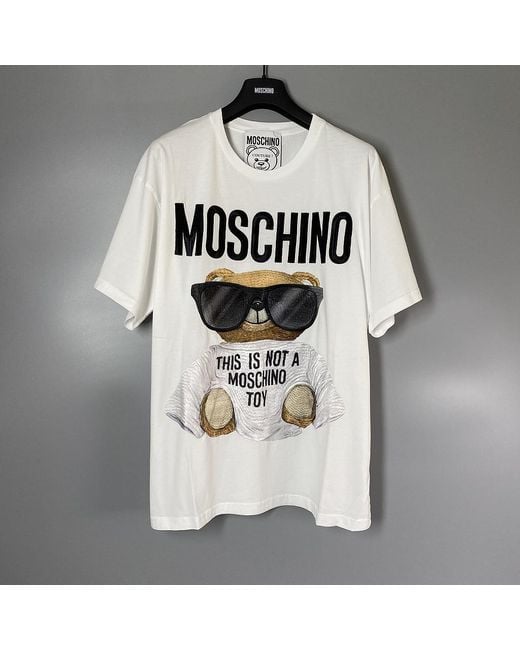 Moschino White Teddy Bear Pattern Printed T-Shirt