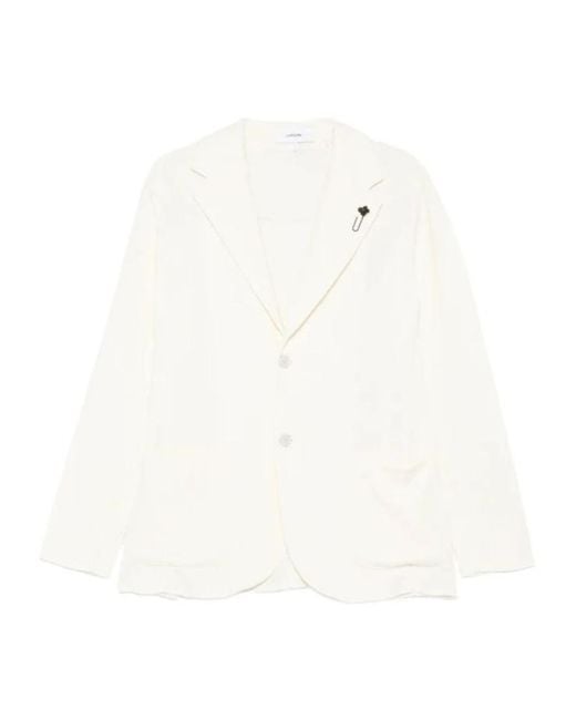 Lardini White Textured Single-Breasted Blazer for men