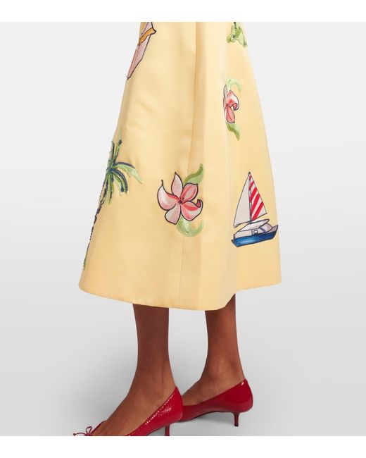 Leo Yellow Beaded Patch-Appliqué Midi Dress
