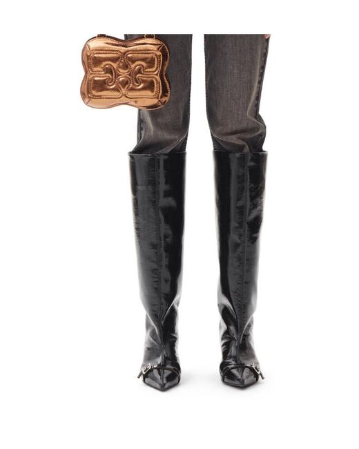 Ganni Black Eyelets Slouchy High Shaft Boots