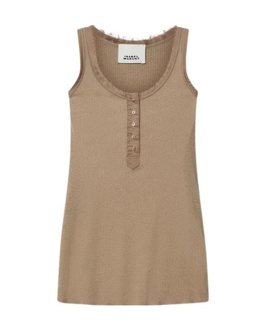 Isabel Marant Natural Helma Ribbed Henley Tank Top