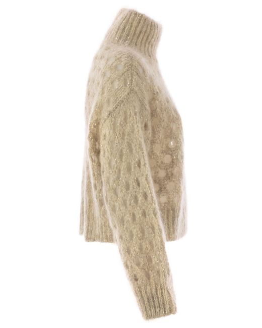 Brunello Cucinelli Natural Dazzling Net Turtleneck Jumper