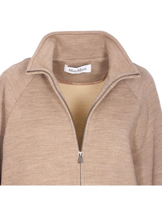 Max Mara Natural Frine High-Neck Zipped Sweatshirt