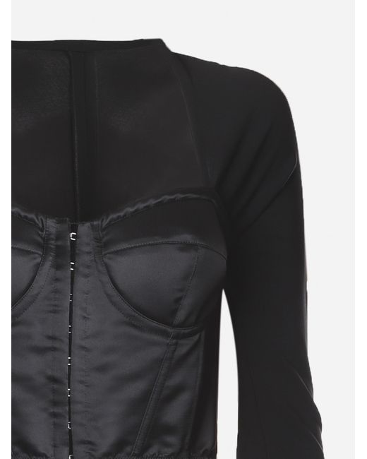 Dolce & Gabbana Black Bodice-Effect Long-Sleeved Top