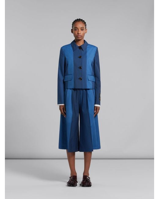 Marni Blue Pinstriped Shirt Jacket