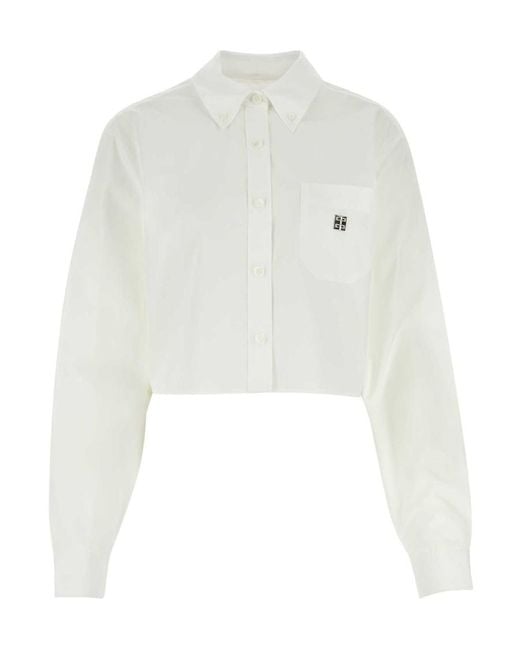 Givenchy White Logo Plaque Cropped Shirt