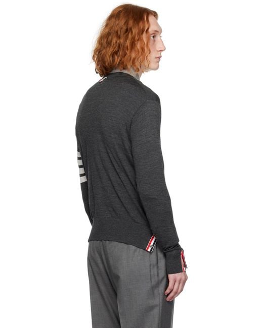Thom Browne Gray Bar Crewneck Pullover for men