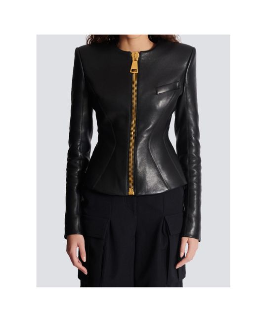 Balmain Black Zipped Lambskin Basque Jacket