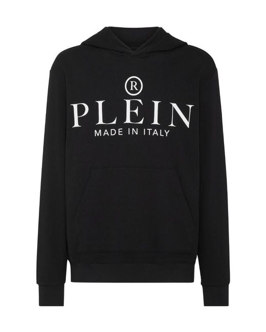 Philipp Plein Black Logo-Print Cotton Hoodie for men