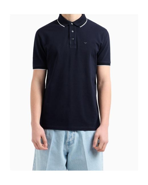 Emporio Armani Blue Logo Embroidered Polo Shirt for men