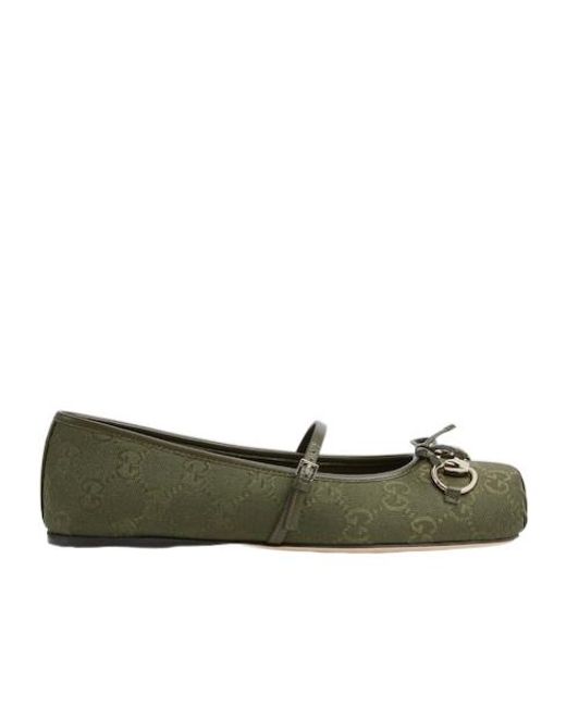 Gucci Green Horsebit Ballet Flat, Fabric