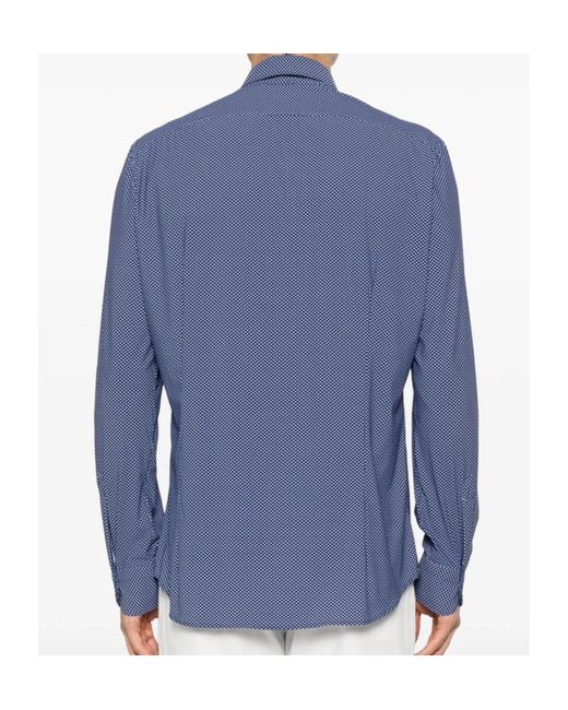 Mazzarelli Blue Lapel Long Sleeve Shirt for men