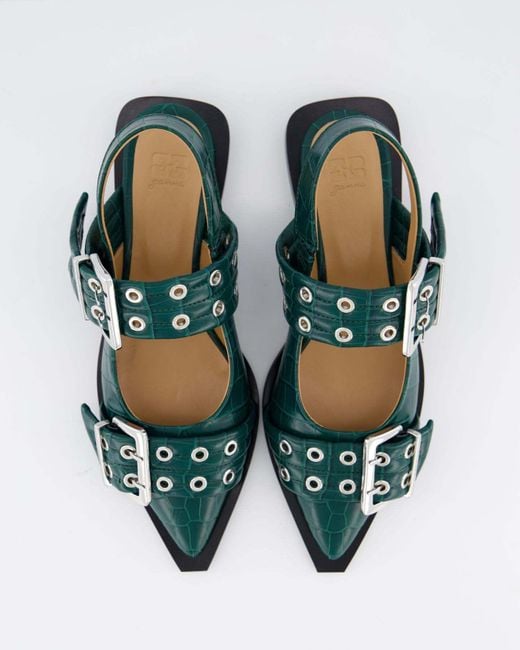 Ganni Green Ballerina Shoes