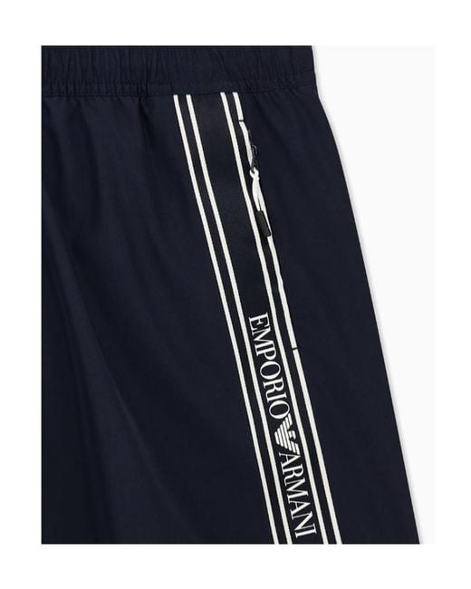 Emporio Armani Blue Side-Stripe Swim Shorts for men