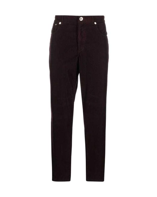 Brunello Cucinelli Blue Logo-Embroidered Corduroy Trousers for men