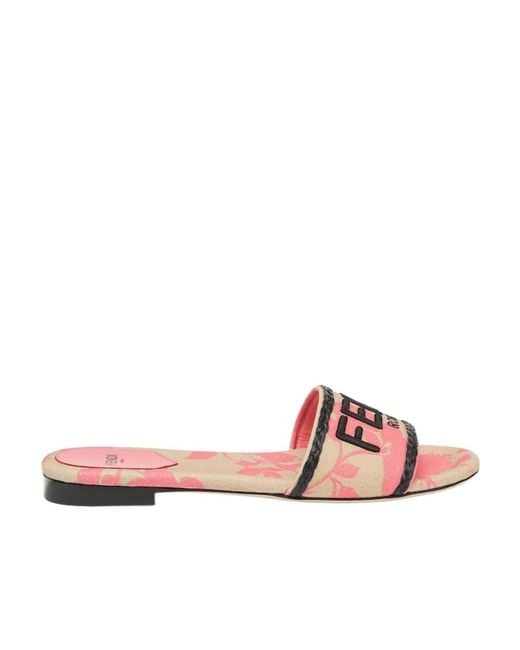 Fendi Pink Canvas Slides