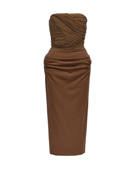 Magda Butrym Brown Strapless Cupro And Wool Draped Corset Dress