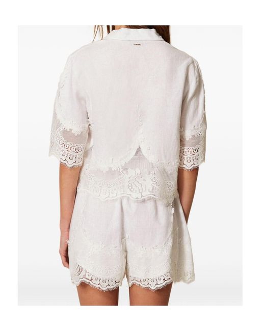 Twinset White Embroidered Scalloped Hem Shorts