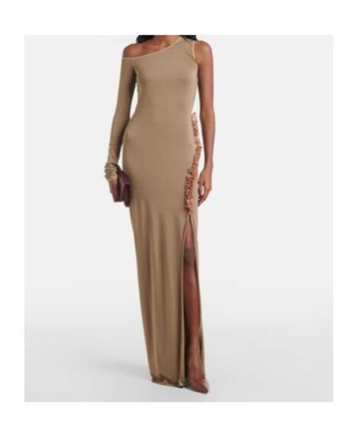Nensi Dojaka Natural Asymmetric Ruffled Maxi Dress