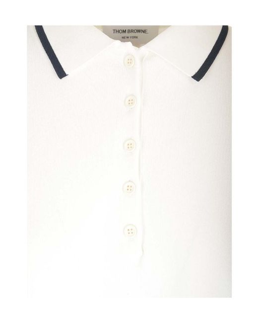 Thom Browne White Rib-Stitch Short-Sleeved Polo Shirt