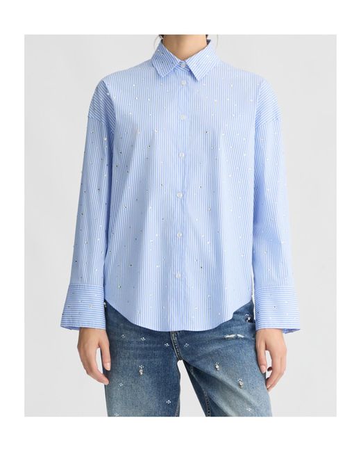 Liu Jo Blue Embellished Pinstriped Shirt