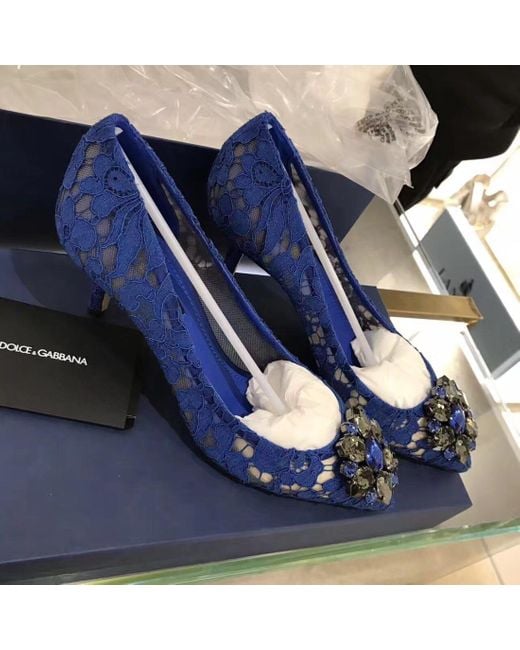 Dolce & Gabbana Blue Taormina Lace Embellished Pumps