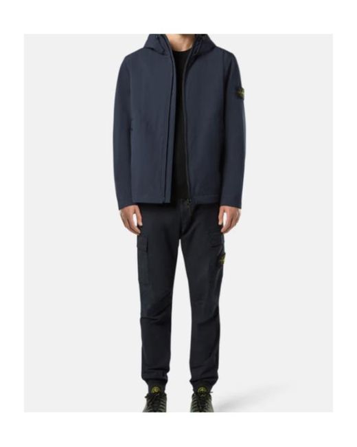 Stone Island Blue Zip-Up Hooded Jacket for men