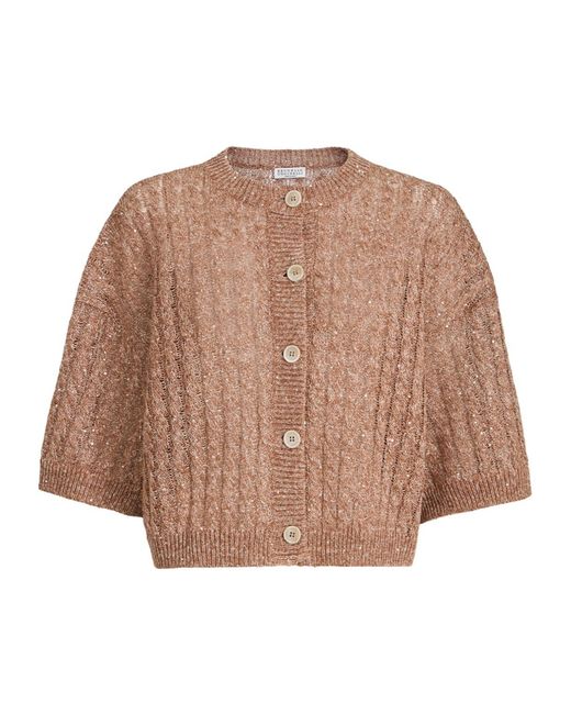 Brunello Cucinelli Brown Cable-Knit Openwork Cardigan