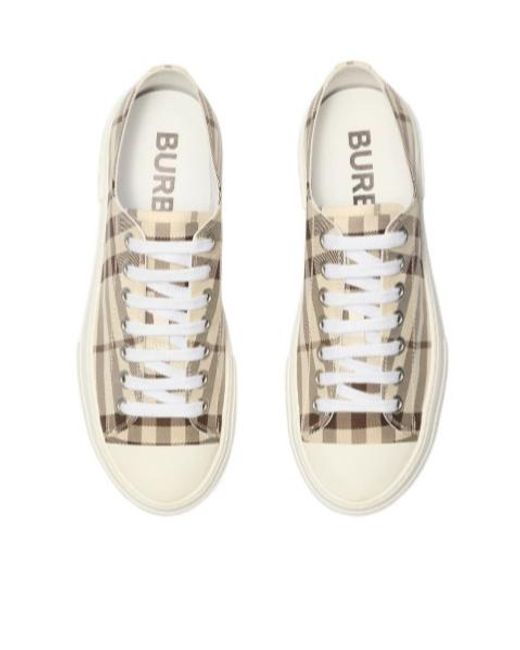 Burberry White Checked Lace-Up Sneakers