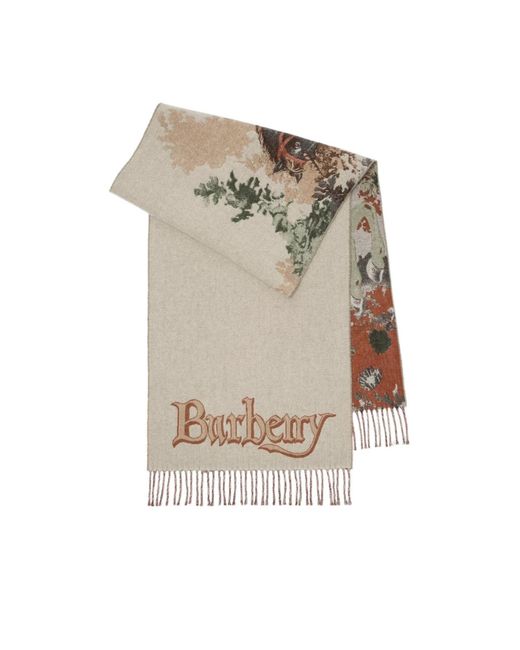 Burberry Gray Stallion Portrait Fringed Scarf
