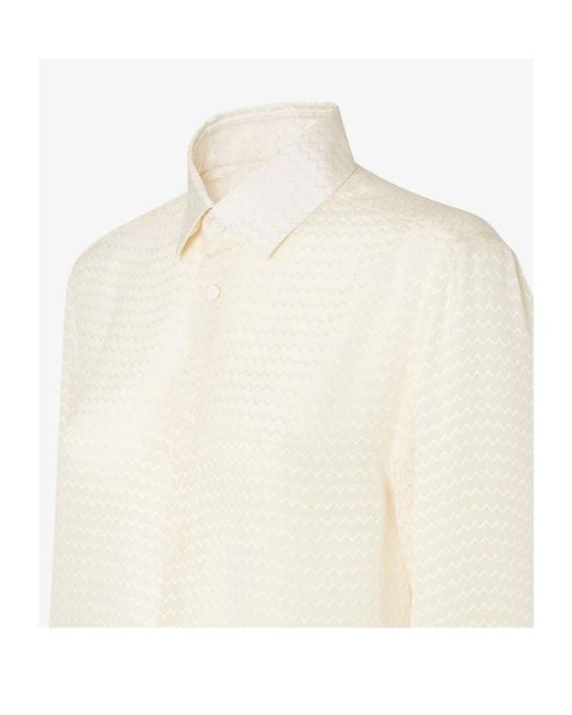 Fendi White Ivory Silk Jacquard Shirt