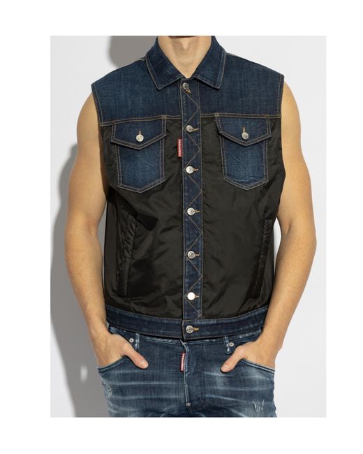 DSquared² Blue Dark Urban Wash Denim Puffer Vest for men