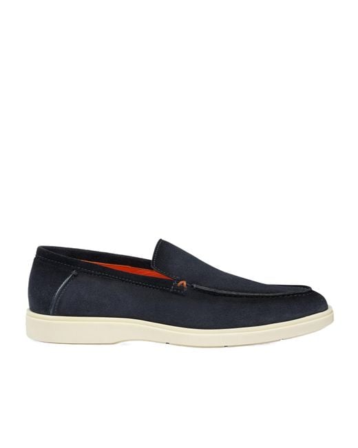 Santoni Blue Almond-Toe Slip-On Loafers for men
