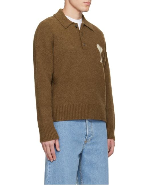 AMI Brown Ami De Coeur Knitted Jumper for men