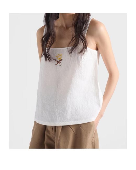 Prada White Embroidered Sleeveless Top