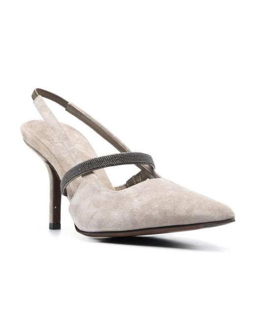 Brunello Cucinelli White Pointed Toe Slingback Pumps