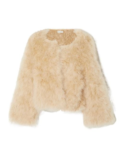 Dries Van Noten Natural Feather-Embellished Wool Knit Cardigan