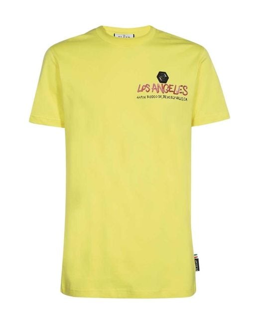 Philipp Plein Yellow T-Shirt With Round Neck And Short Sleeves for men