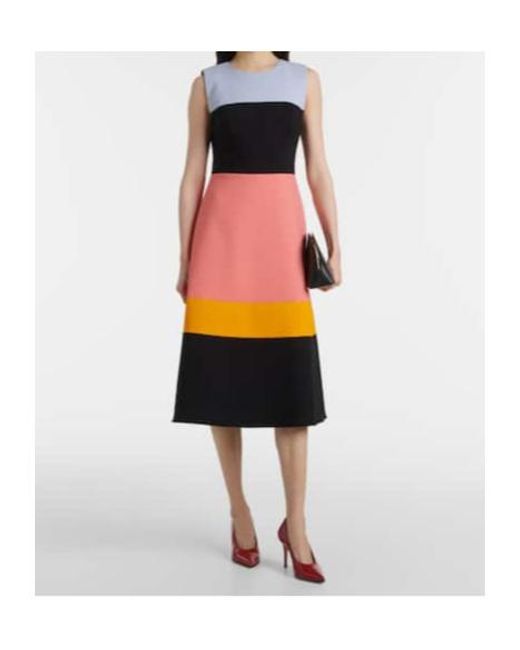 Carolina Herrera Black Colorblocked Wool-Blend Midi Dress