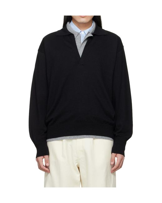 Ssstein Black Long-Sleeved Polo Shirt for men