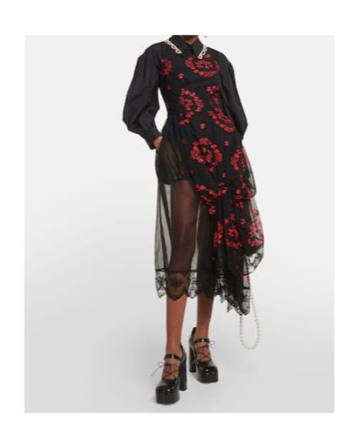 Simone Rocha Multicolor Floral Embroidered Tulle Midi Dress