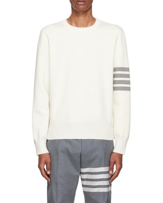 Thom Browne White Bar Crewneck Jumper for men