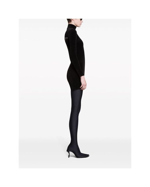 Balenciaga Blue Embellished-Logo High-Neck Mini Dress
