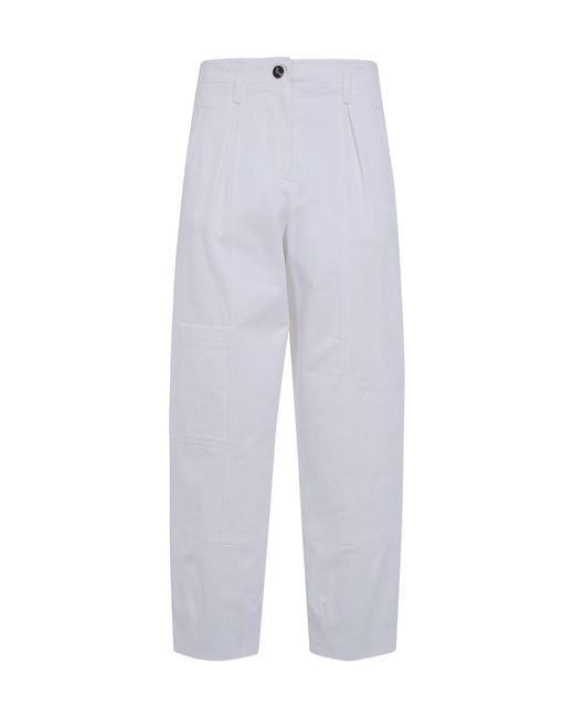 Max Mara White Pleated Logo-Patch Trousers