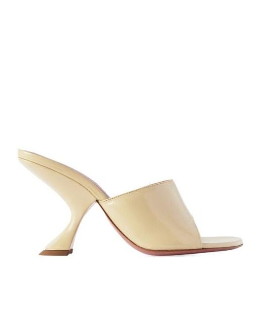 AMINA MUADDI Natural Patent-Leather Mules